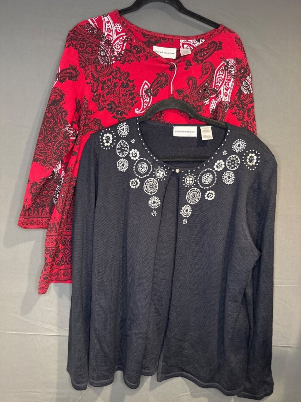Women L Alfred Dunner 2pc Wool Cardigan Cotton Paisley Top Western Boho Set